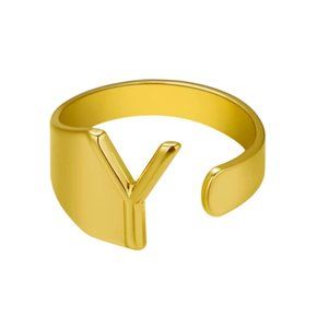 Chunky Wide Hollow Y Letter Initial Gold Ring